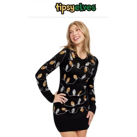Tipsy Elves Light Strand Sequin Sweater Dress Size Small NWT - Picture 1 of 11